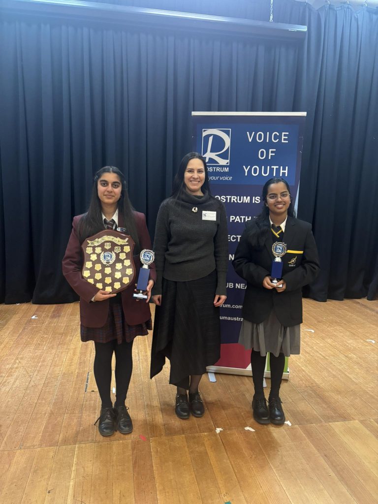 Victorian Rostrum President Lena with our 2025 Rostrum Voice of Youth winners